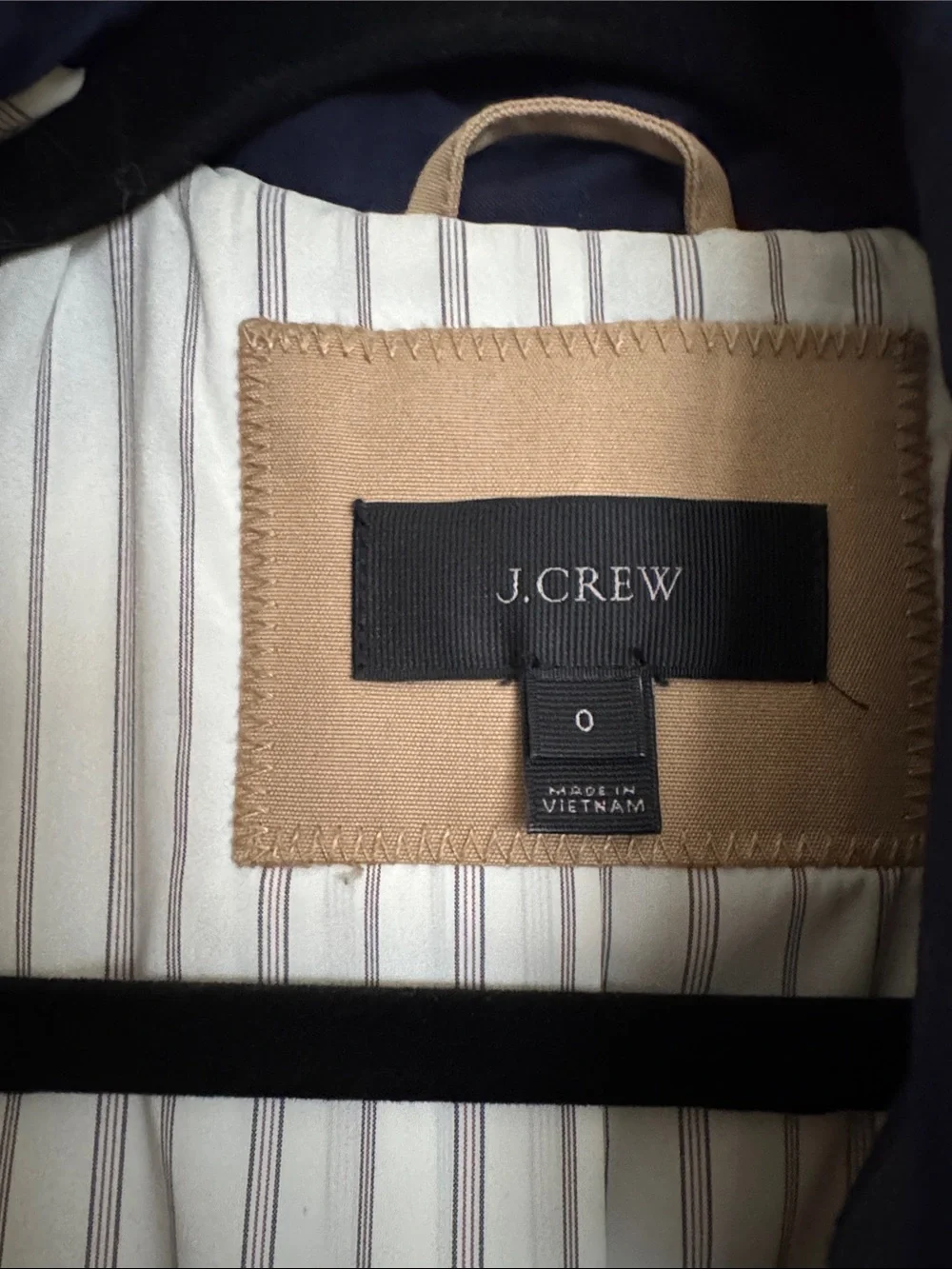 Jcrew short trench coat, removable stripe cuffs